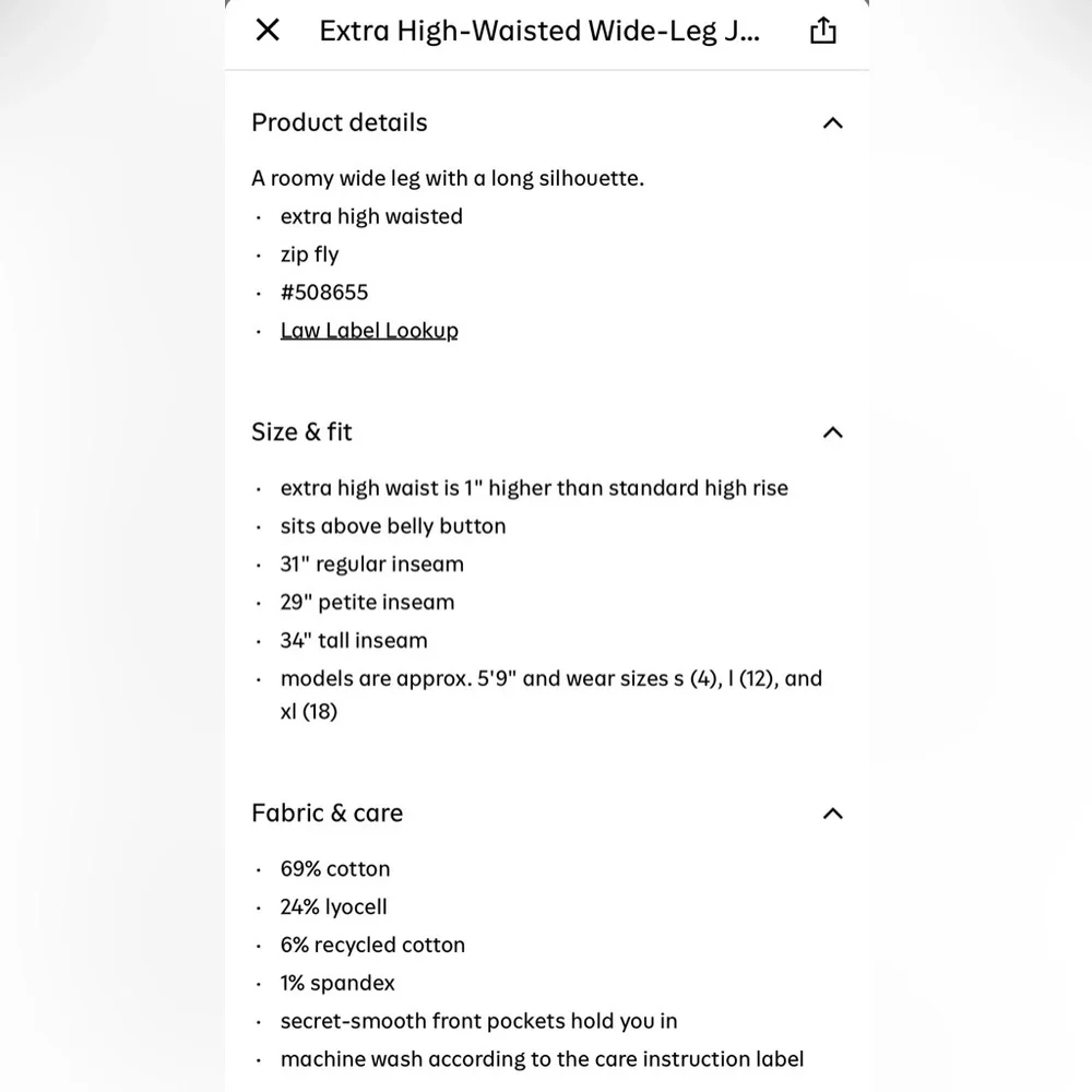 Women’s Old Navy Extra High Waisted Wide Leg Jeans NWT - Picture 4 of 4